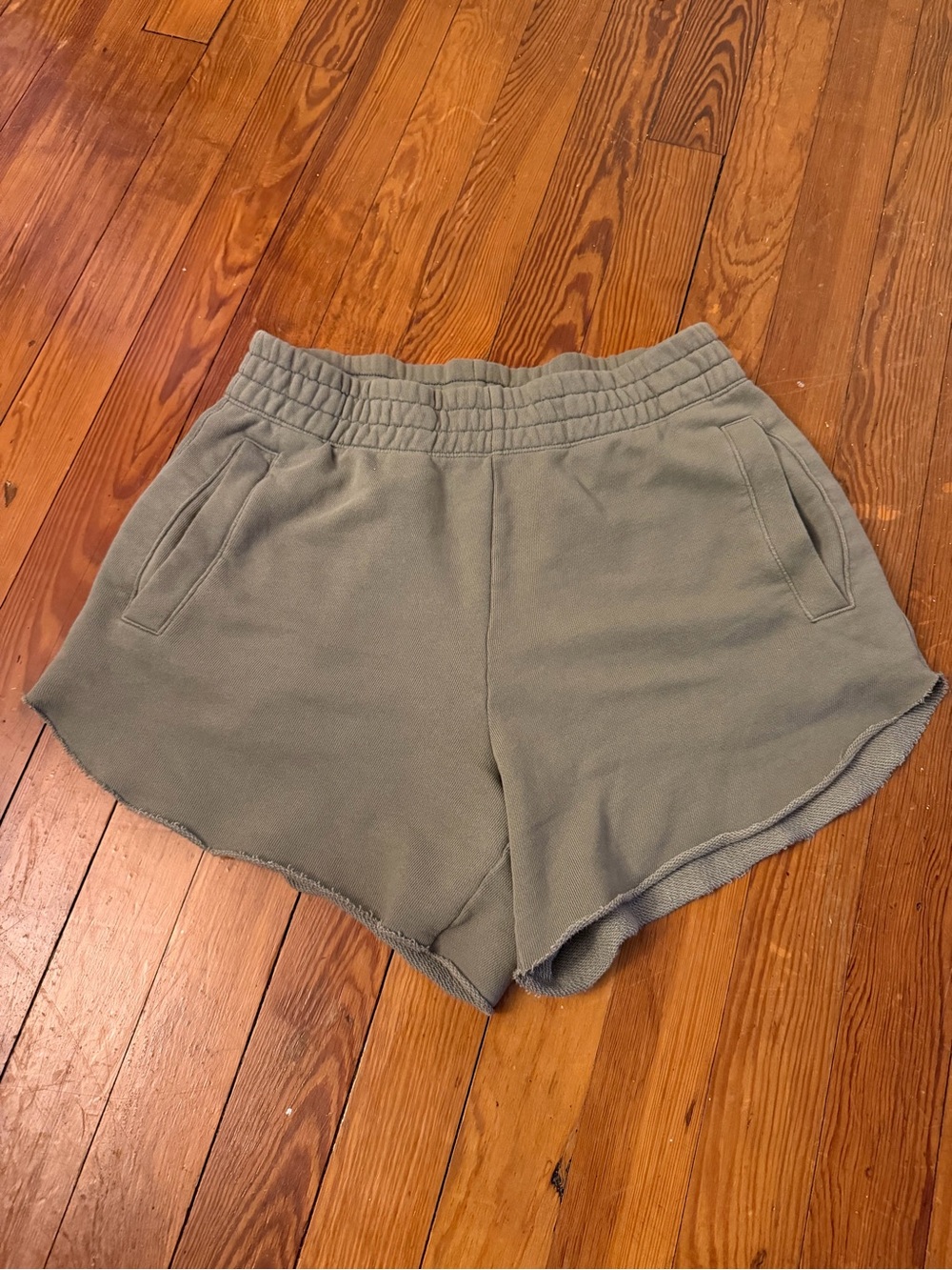 Aerie Olive Green Oversized Raw Hem Sweat Shorts Size Small